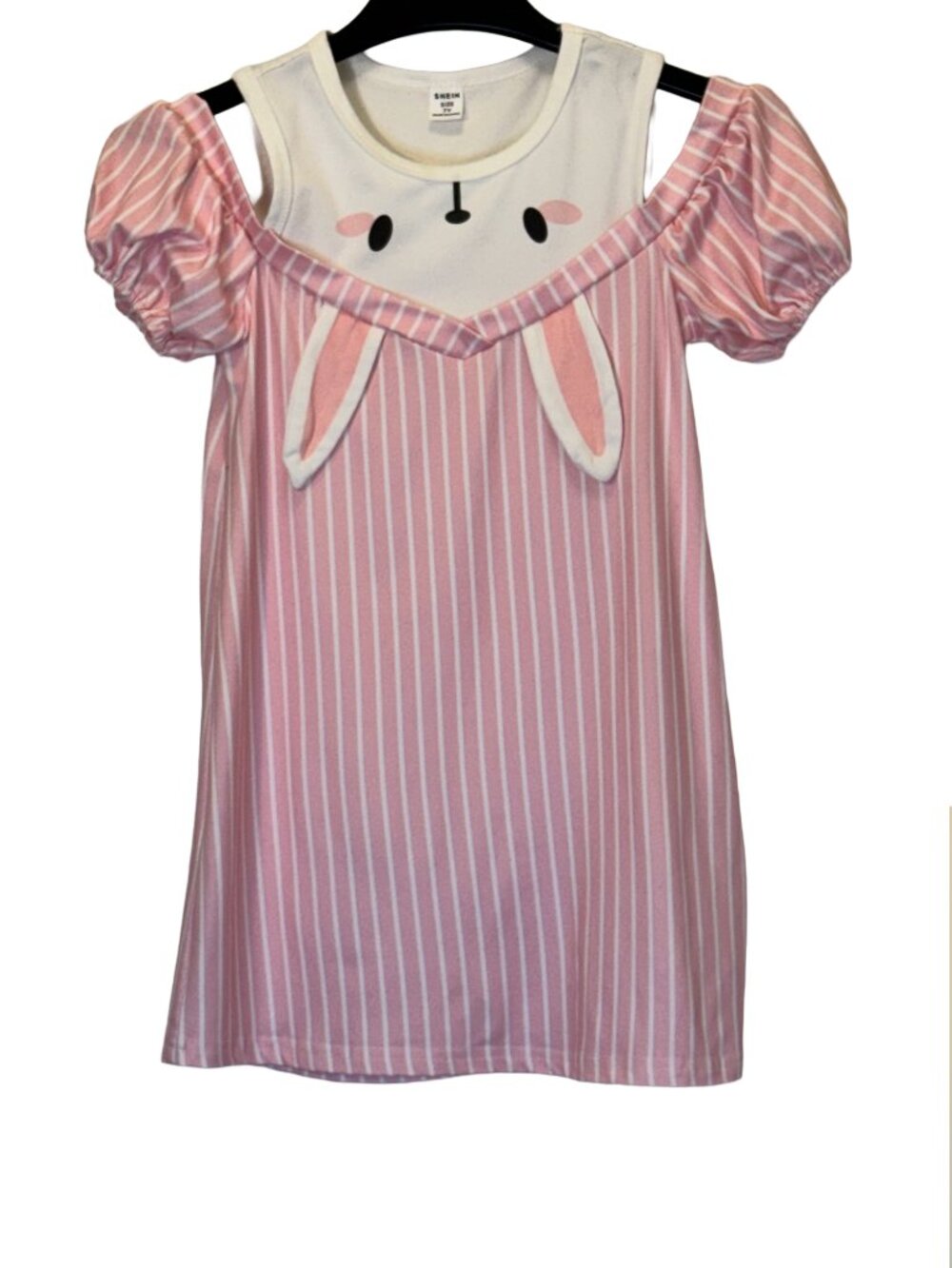 Girls Pink &White  Stripe Bunny Dress Size 7Y